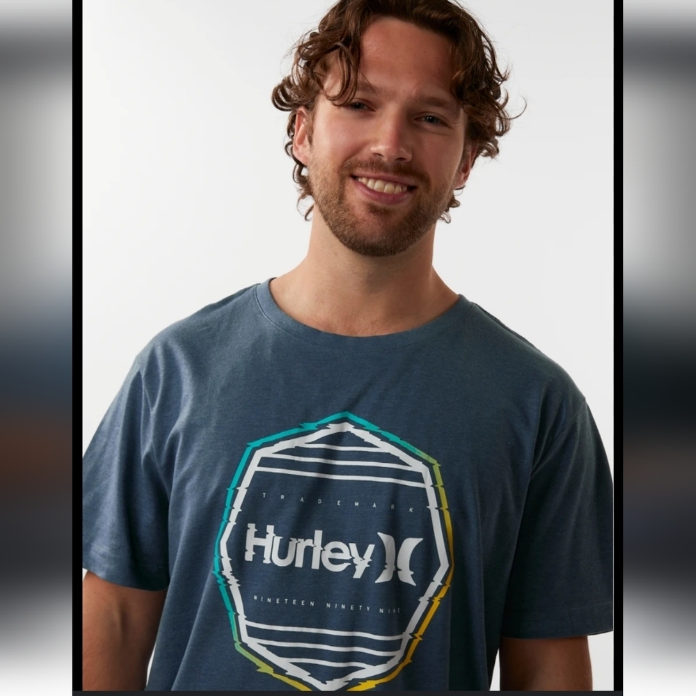Hurley Graphic Tee T-Shirt  Corp Glitch Medium NEW Heathered Blue Men's Women's